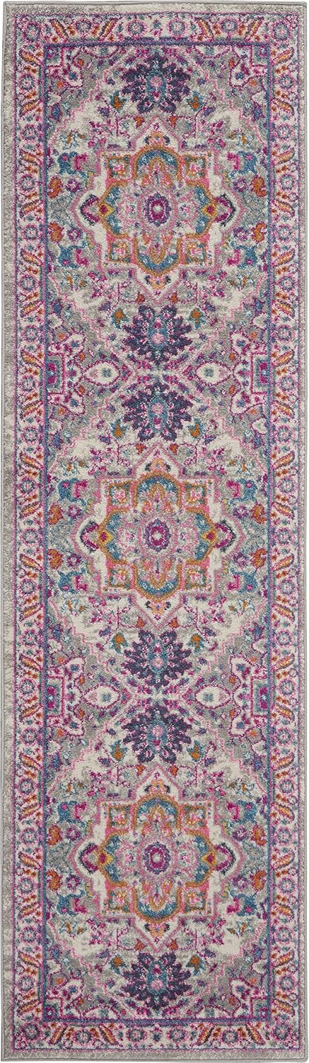 Alfombra gris claro/rosa 2x7ft para dormitorio y sala