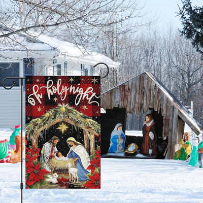 Bandera Navidad jardín 12x18pulg arpillera doble cara rojo