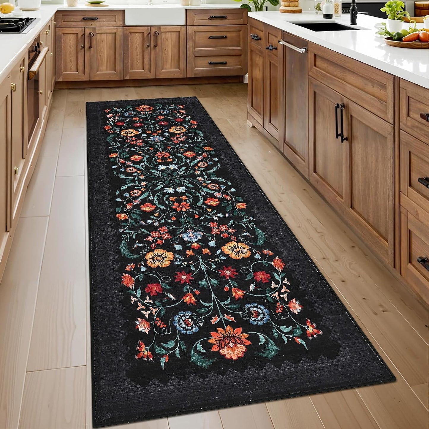 Alfombra floral 2x6ft antiderrap para pasillo