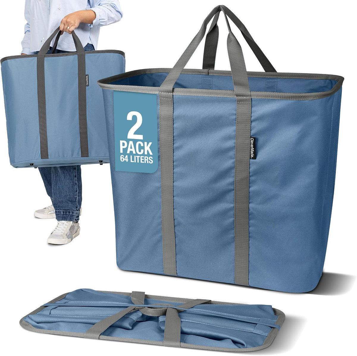 Organiz. plegable ropa sucia 64L 2 Pzas Denim