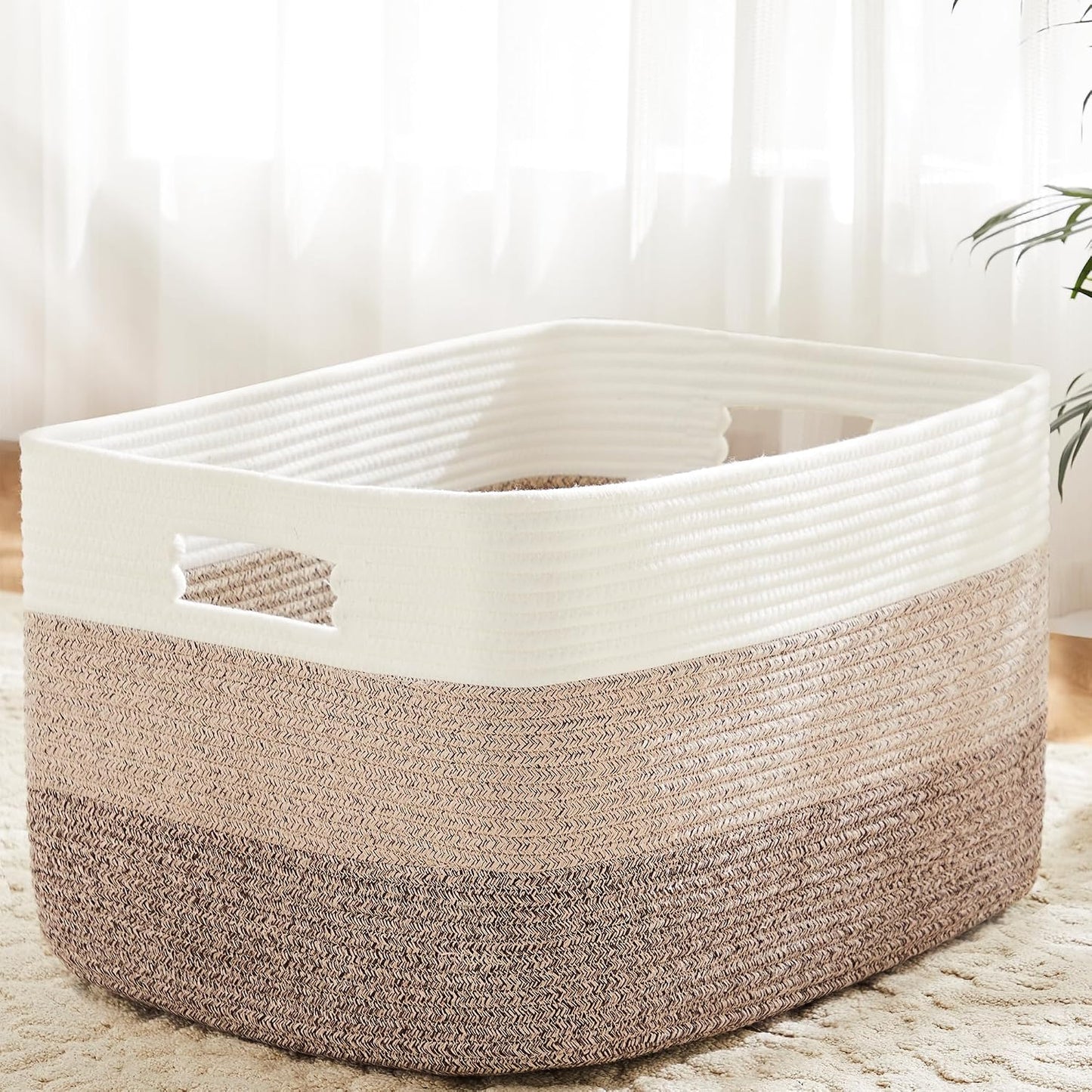 Cesta tejida rectangular para lavandería 30L bebé sala