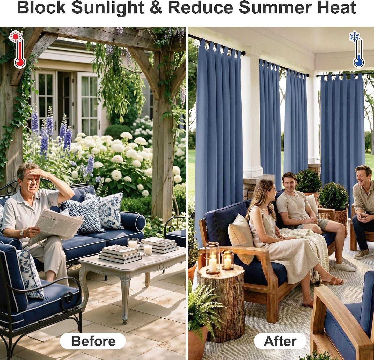 Cortinas patio 84pulg opacas impermeables bloqueo luz aire