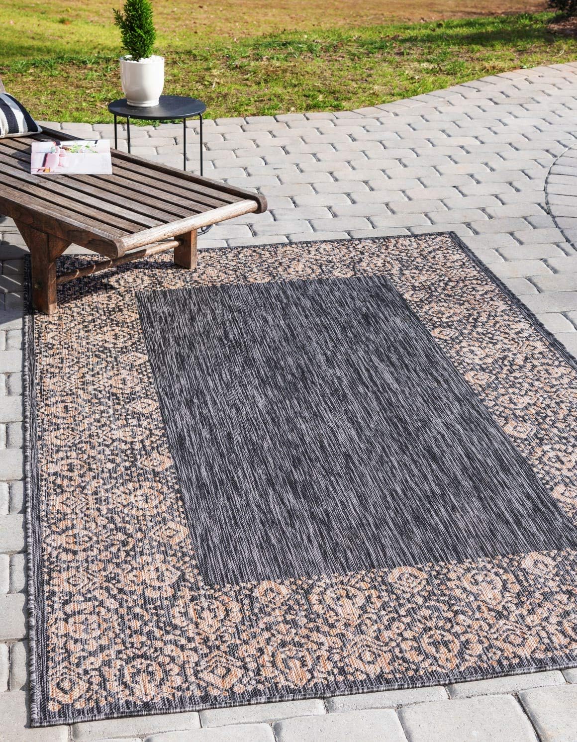Alfombra área borde floral 4x1ft 6x1ft gris carbón/beige