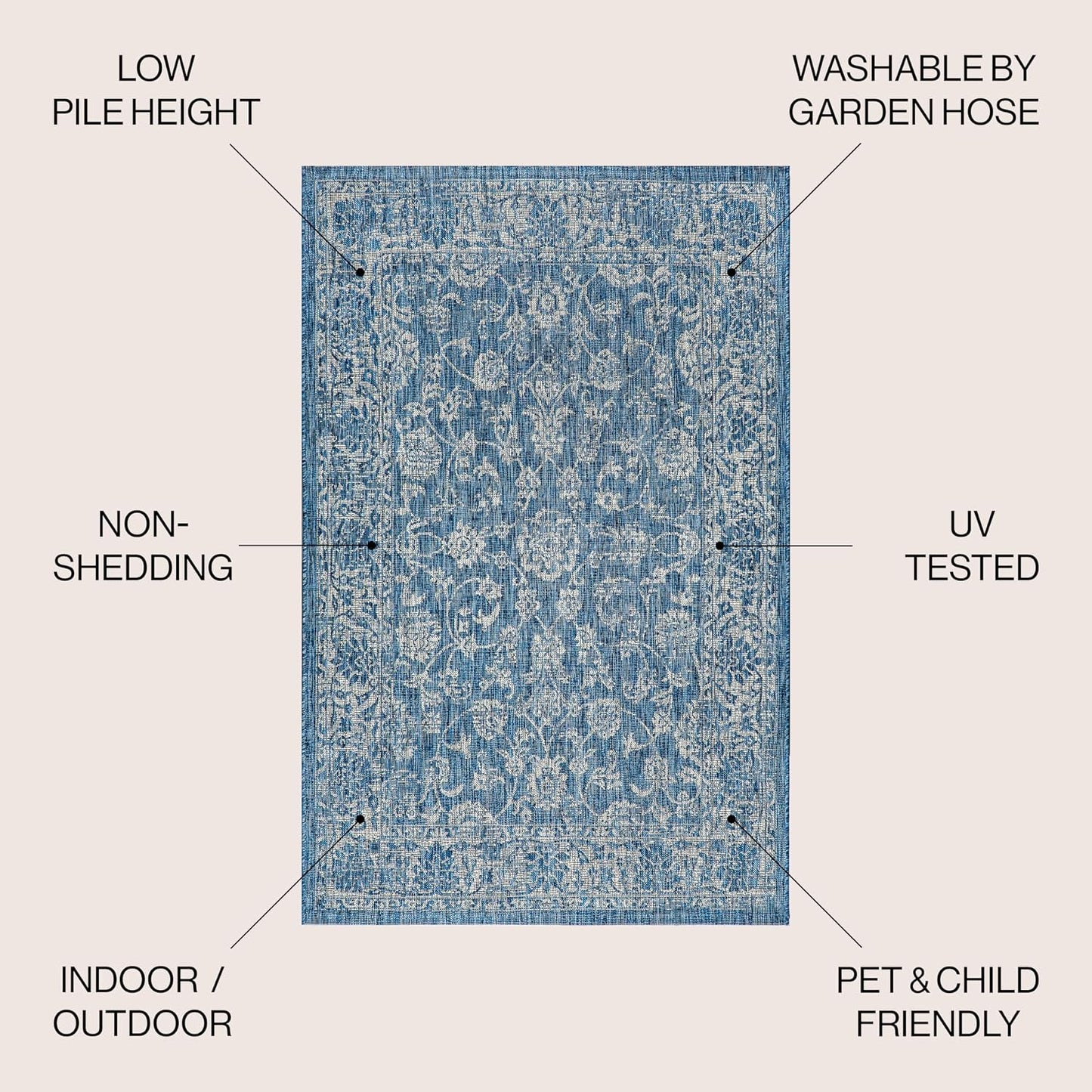 Alfombra Tela Floral 3x3 Azul Marino/Gris Tejido Bohemio