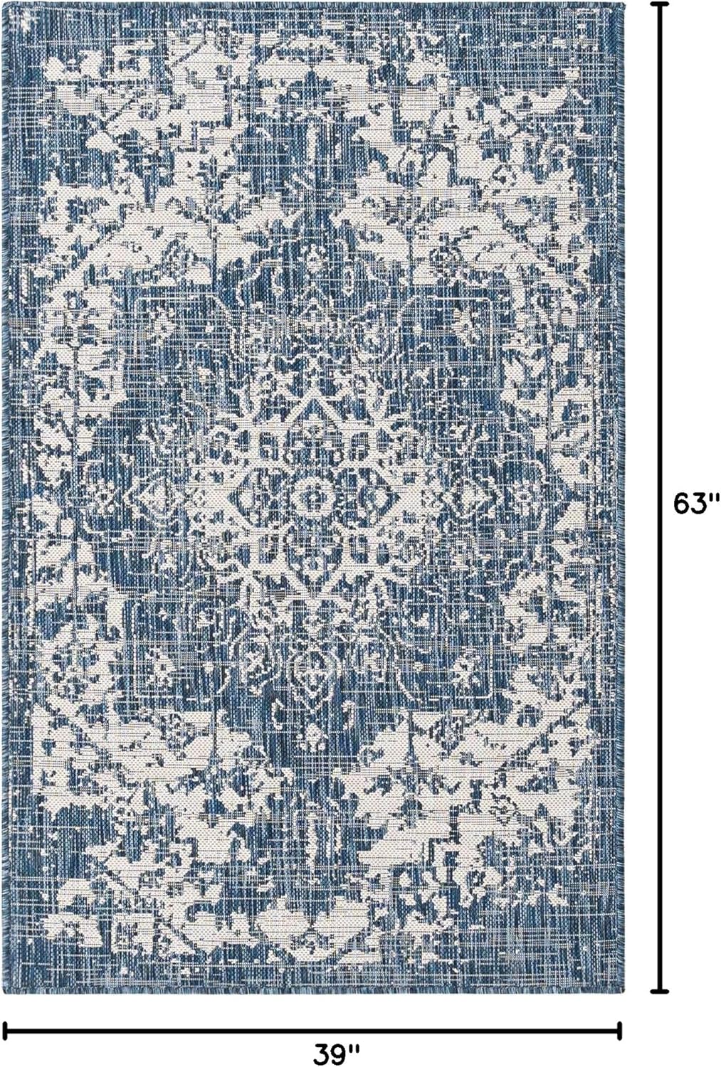 Alfombra área Dubái 3x5" Rectángulo Azul/Marfil