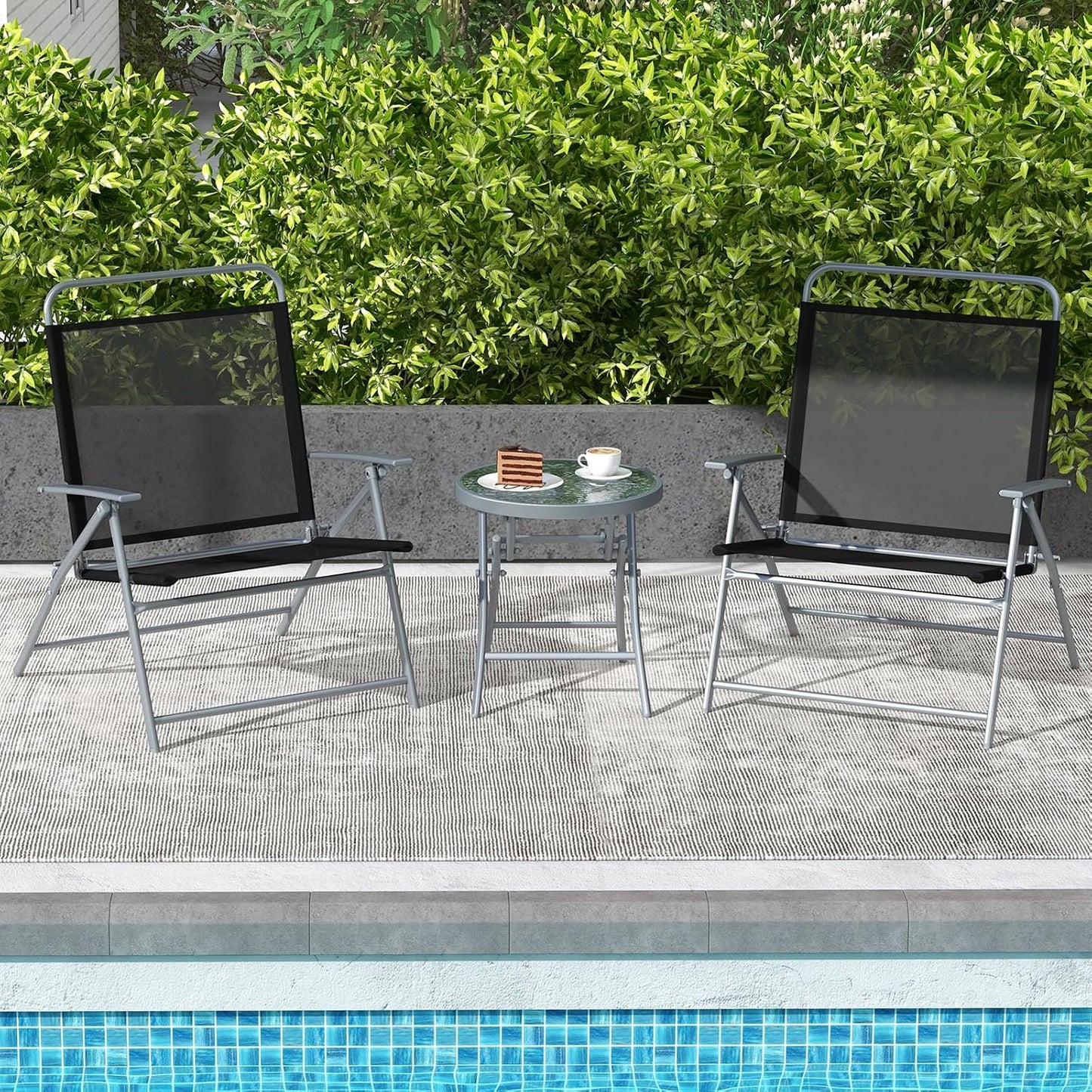 3 Sillas Plegables Metal Mesa Auxiliar Asiento Extragrande