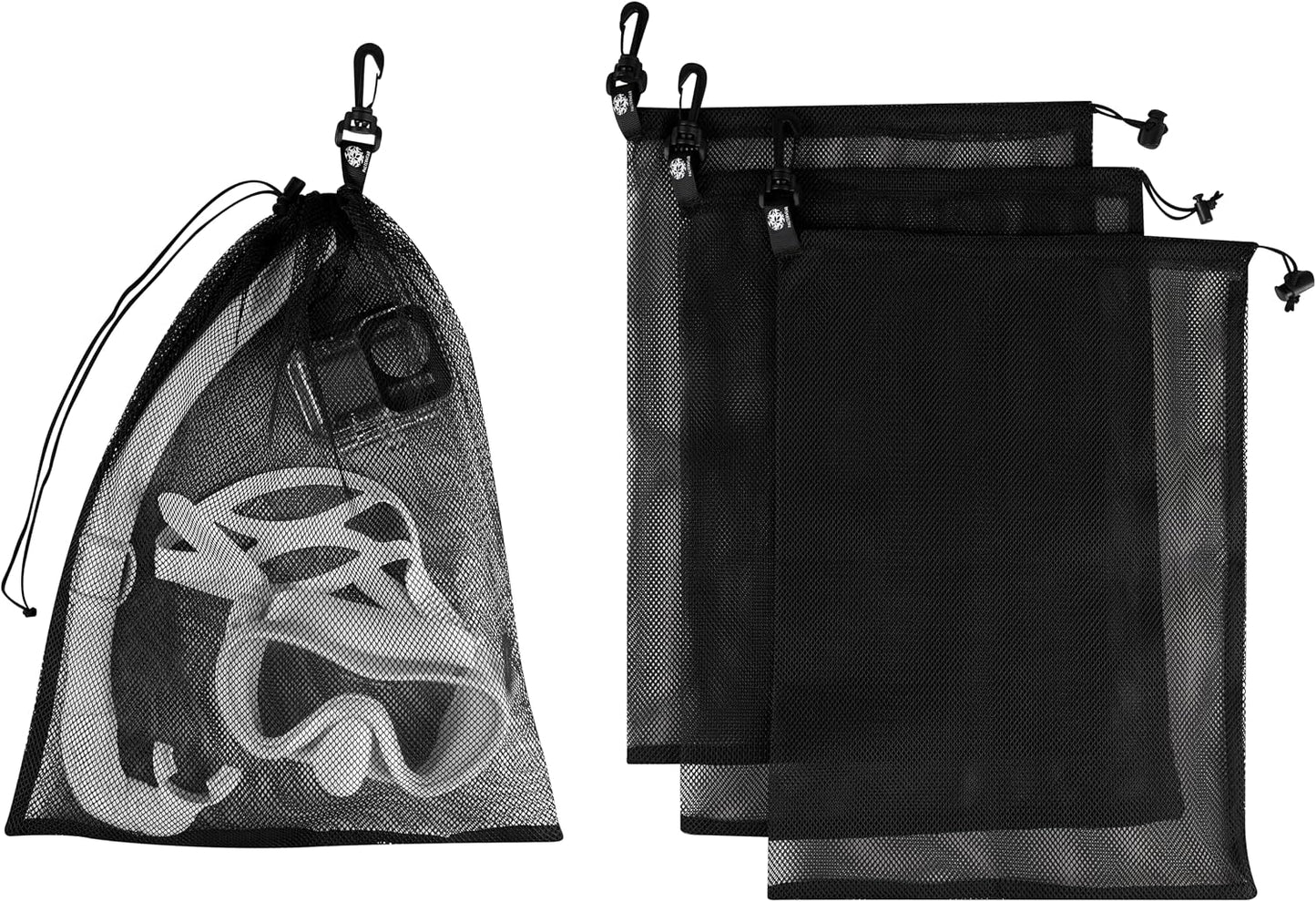 Bolsa malla con cordón clip 12x16" set 4 negro multiuso