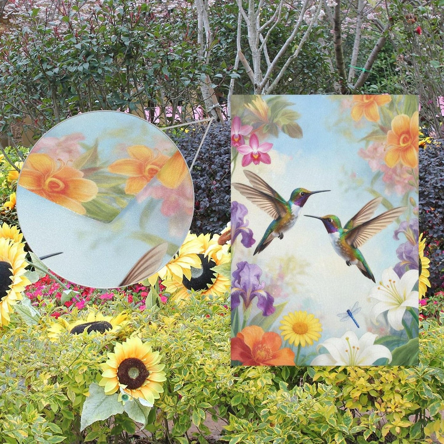 Bandera jardín 12x18" doble cara flores y pájaros