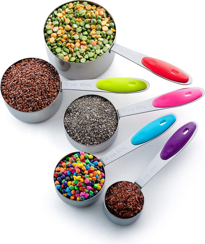 Set 5 Tazas Medidoras Acero Inox Ergonómicas con Asas Colores