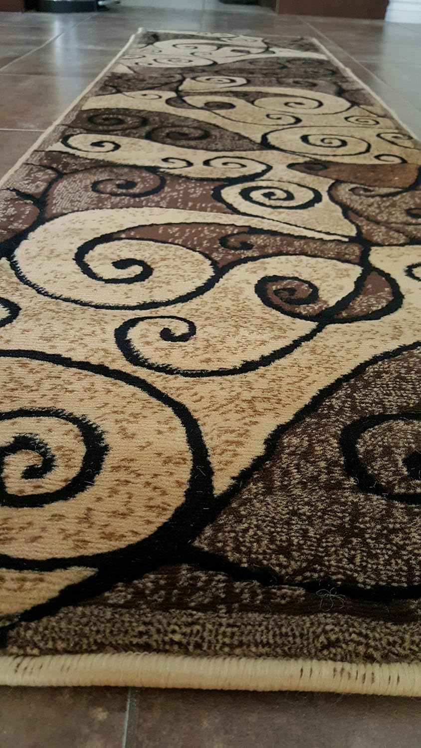 Alfombra abstracta contemporánea beige bereber negro 2x7"