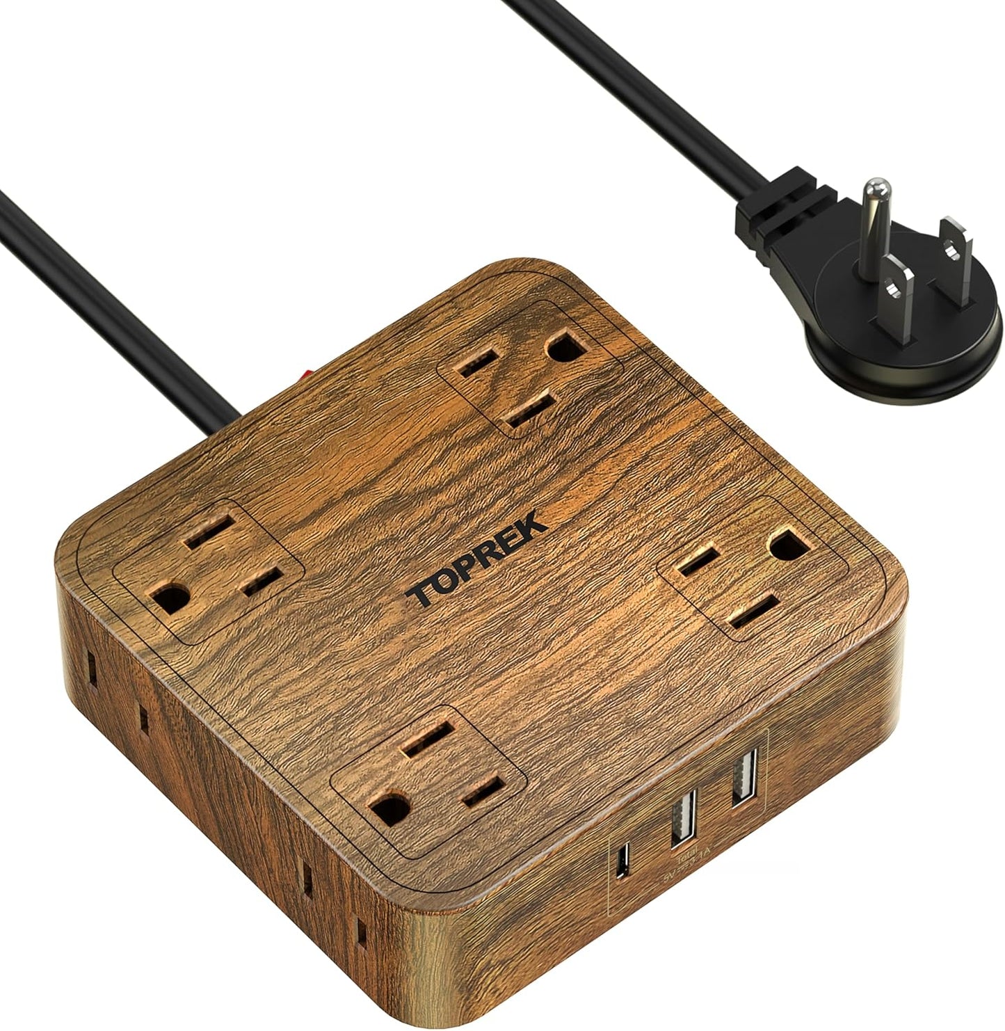 Regleta sobretensiones 8 tomas con USB-C y USB-A acabado madera