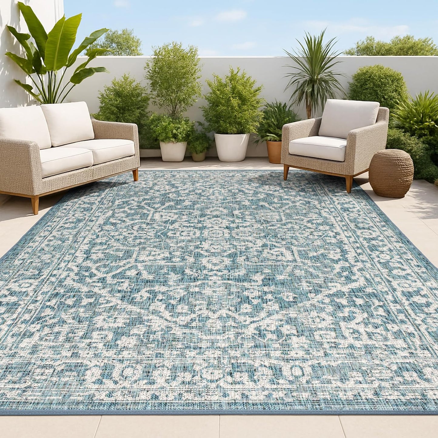 Alfombra Boho Medallion 8x10pulg Verde Azulado/Gris