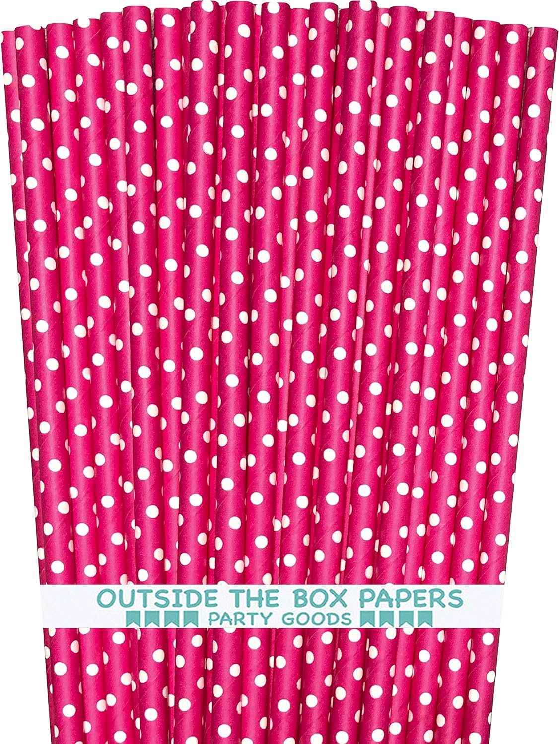 Pajitas papel lunares blancos y rosados 7.75pulg pack 100