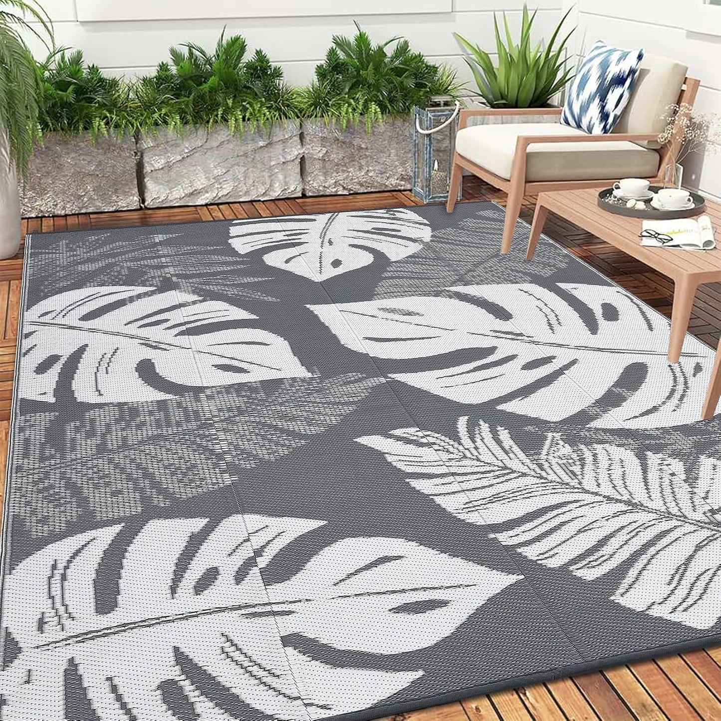 Alfombra exterior 8x10ft impermeable reversible