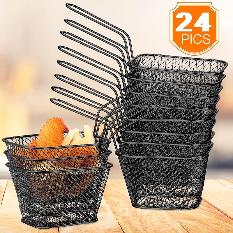 24 Cestas Cuadradas Acero Inox para Freidoras con Asa Negro