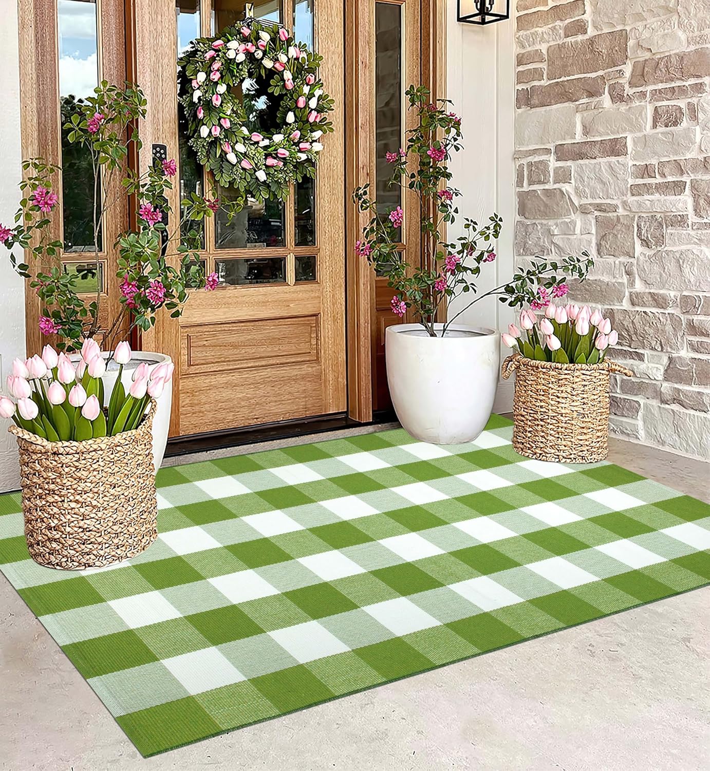 Alfombra exterior 3x5ft color verde y blanco lavable