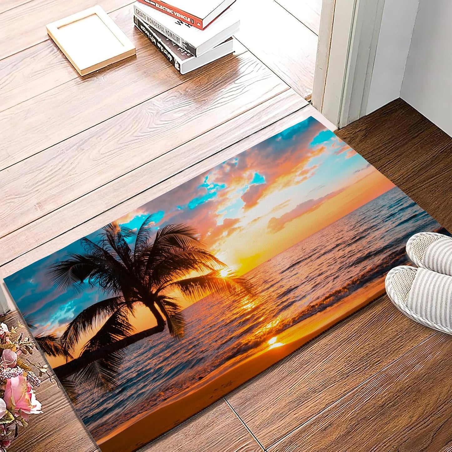Tapete puerta decoración playa palmeras 17x30"