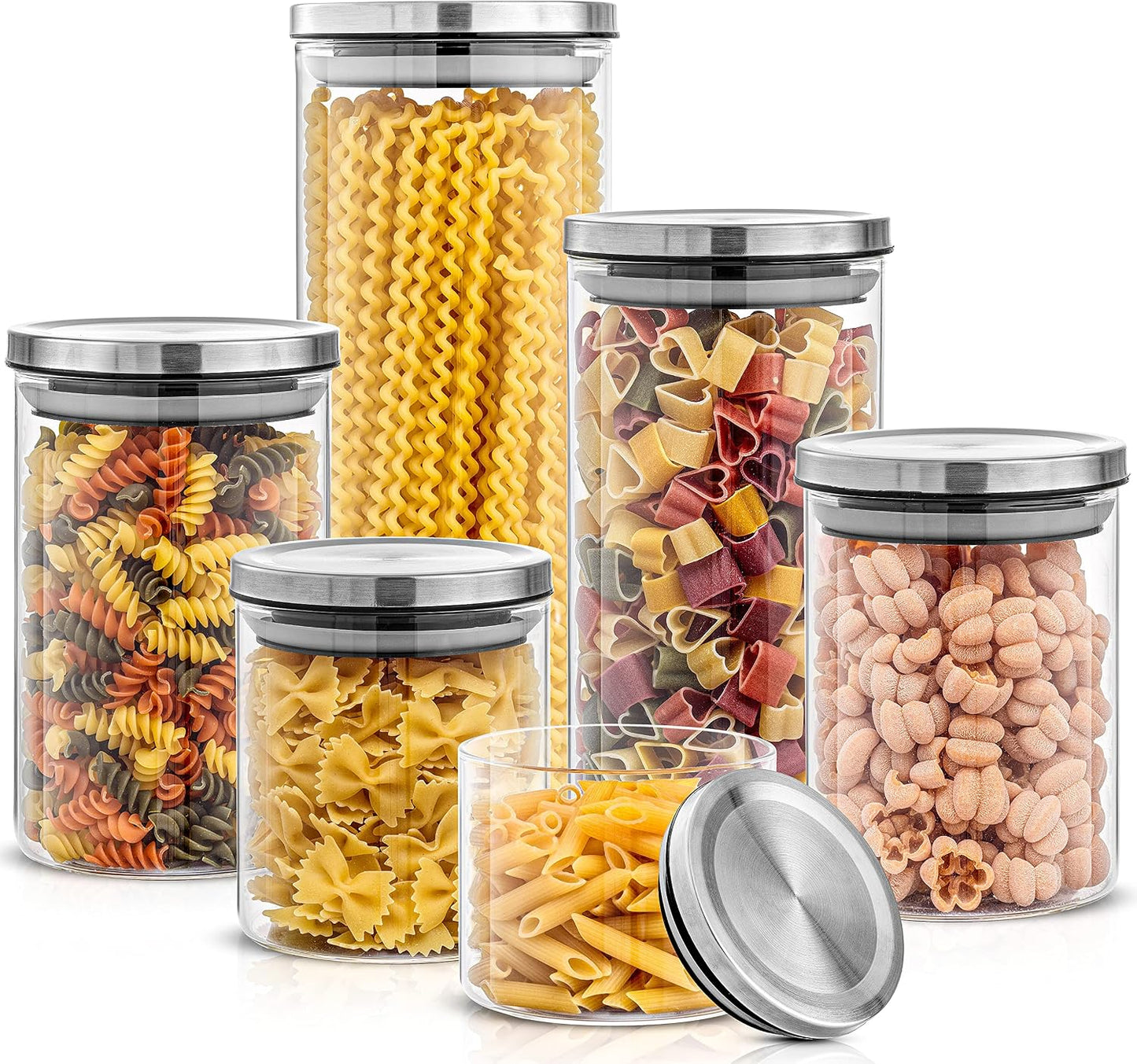 6 Tarros Vidrio con Tapas Acero Inox para Almacenar