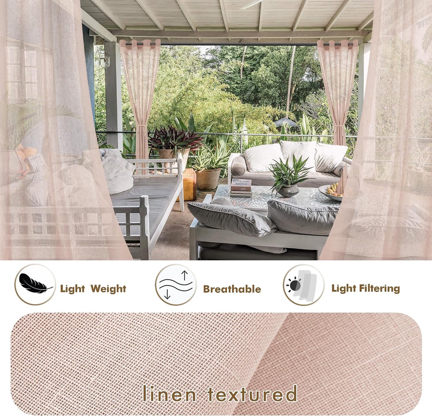 4 Cortinas lino rubor impermeables para patio 54x95pulg