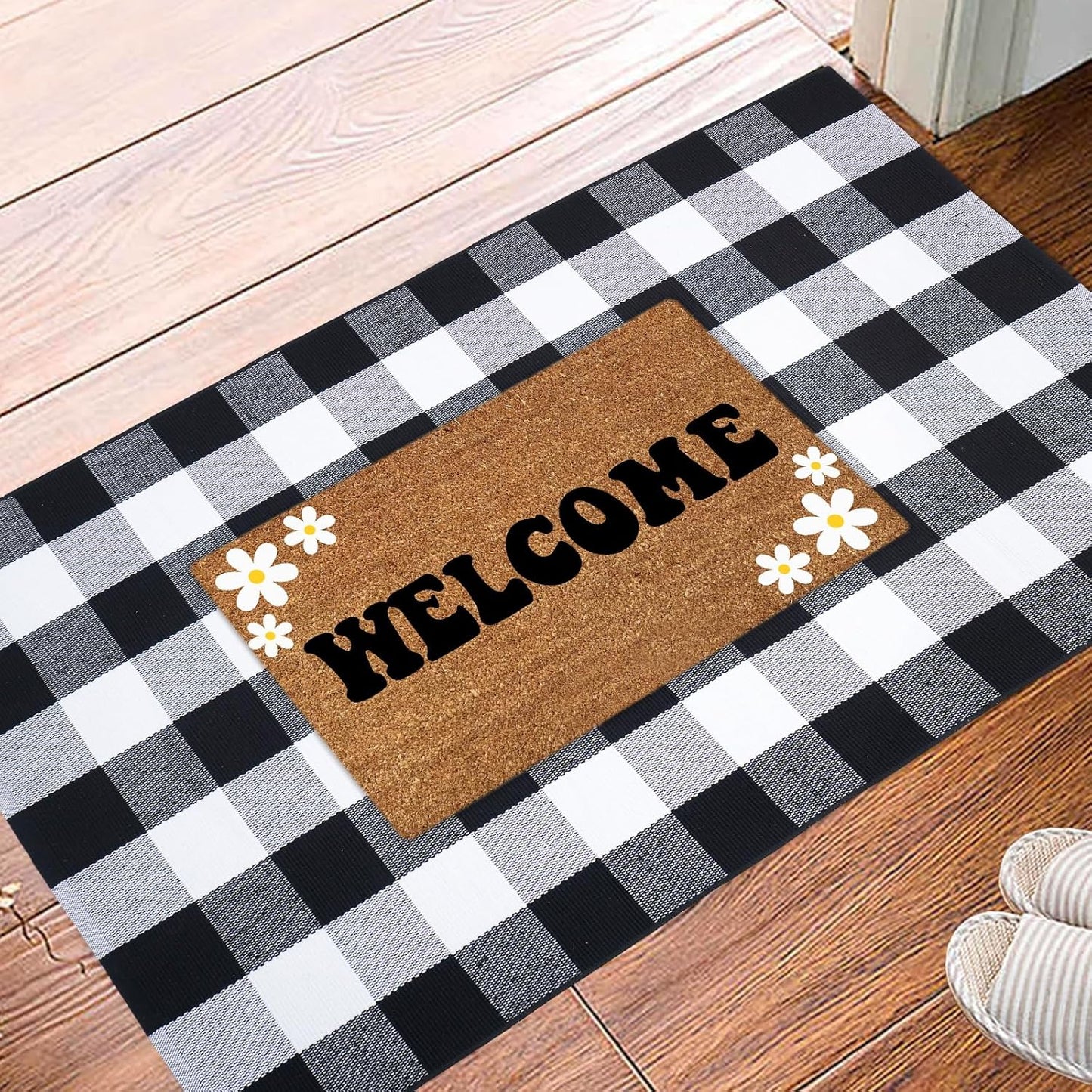 Alfombra cuadros blanco y negro 3x5ft para porche cocina