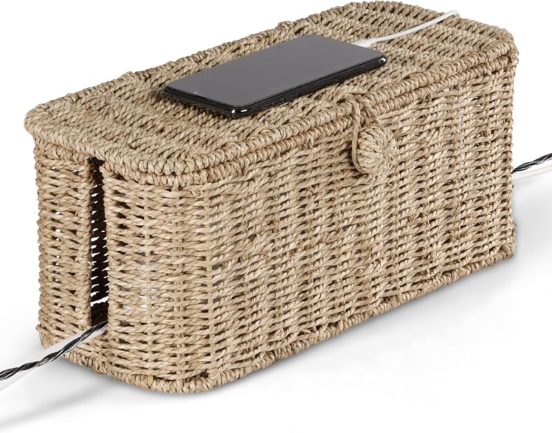 Caja organizadora cables ratán 2 ranuras para regleta