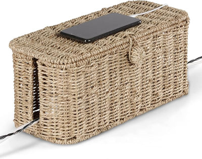 Caja organizadora cables ratán 2 ranuras para regleta