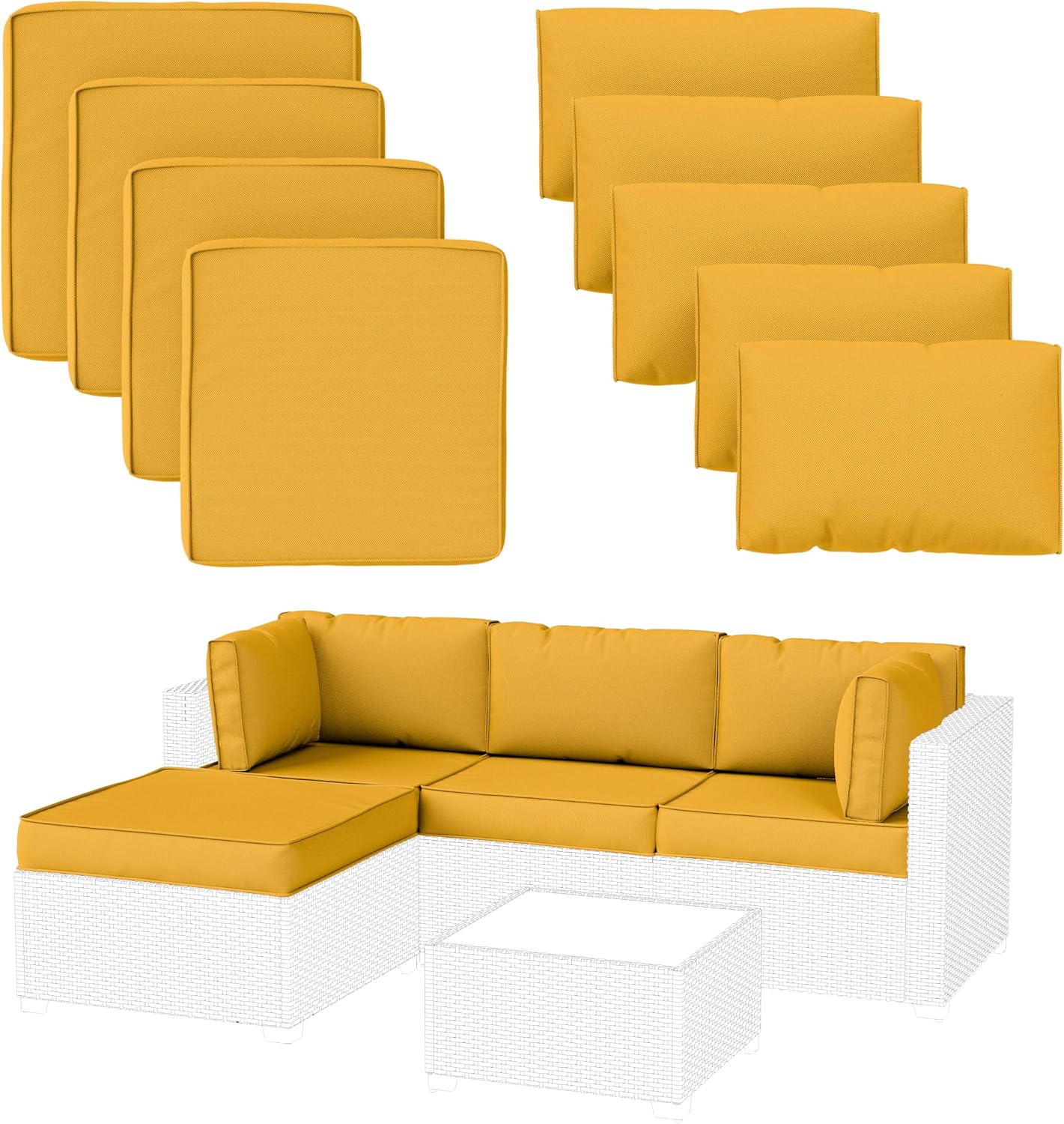 9 Fundas Cojín Impermeables con Cremallera Exterior Amarillo