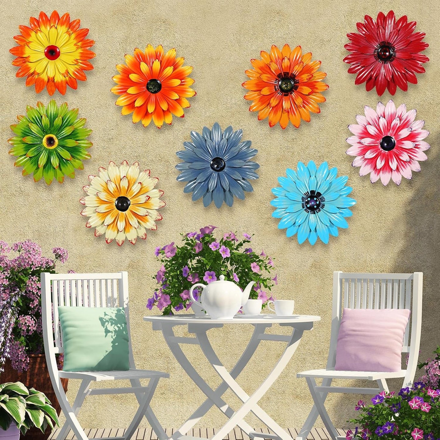 9 Pzas Flores Metal Decoración Pared 8pulg Bohemia Jardín