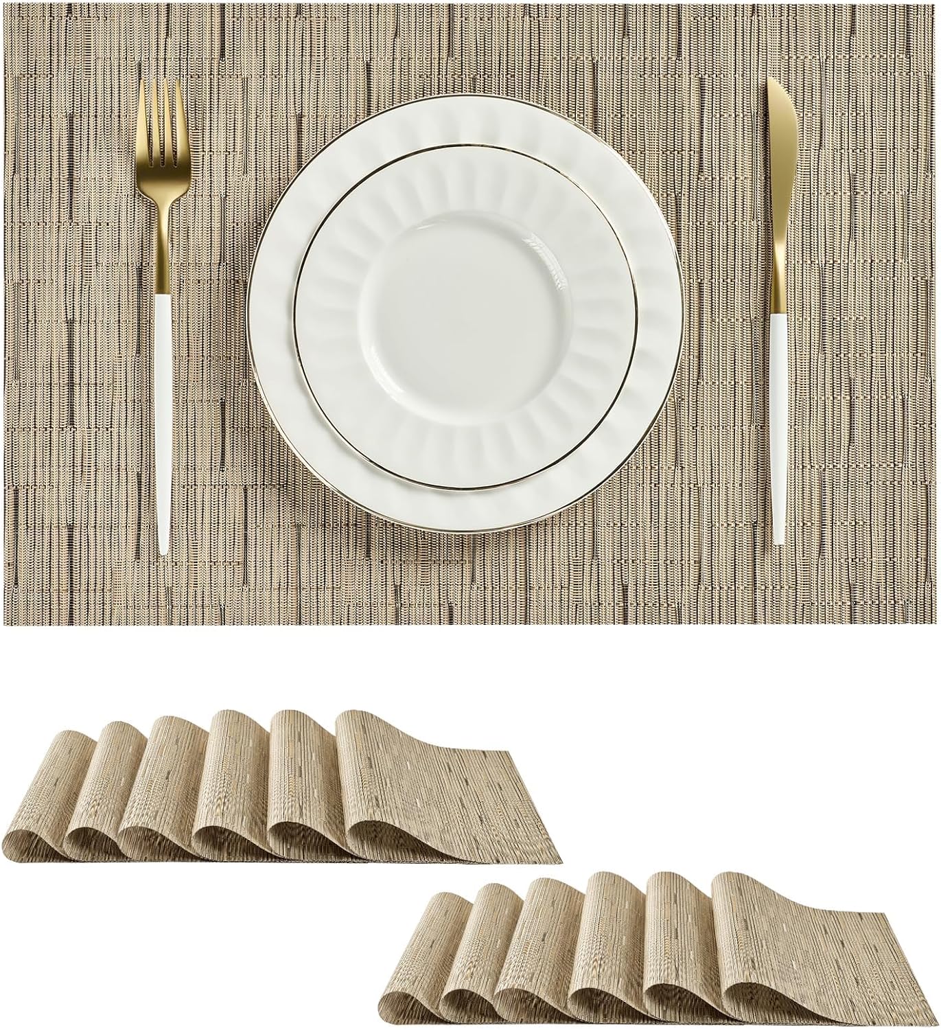Set 24 Manteles Marrón Claro Resistentes Calor Antiderrap