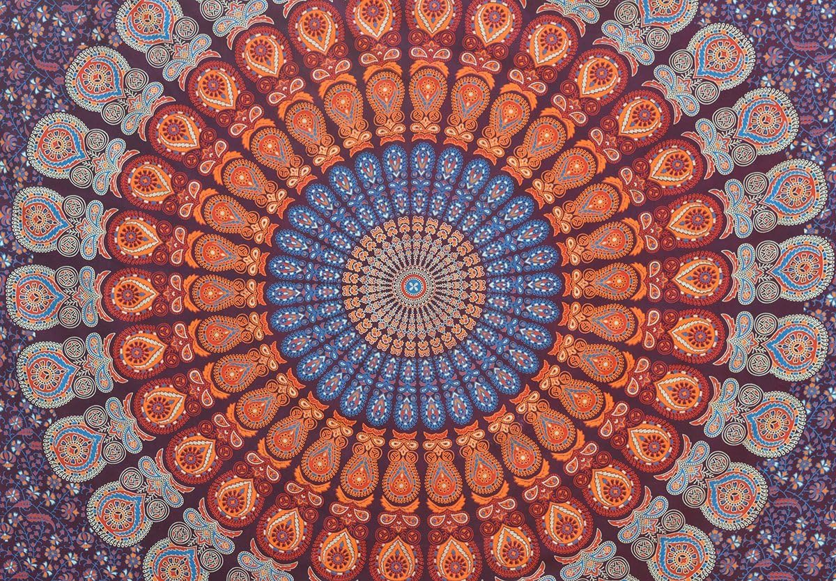 Tapiz pared estilo hippie mandala bohemio 84x90" Marrón
