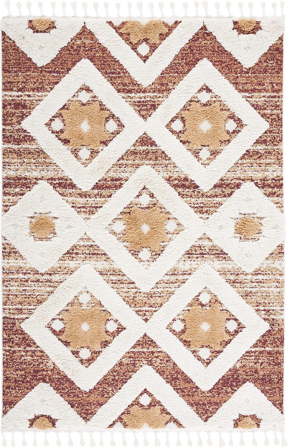 Alfombra shag marroquí borlas 5x7ft óxido boho