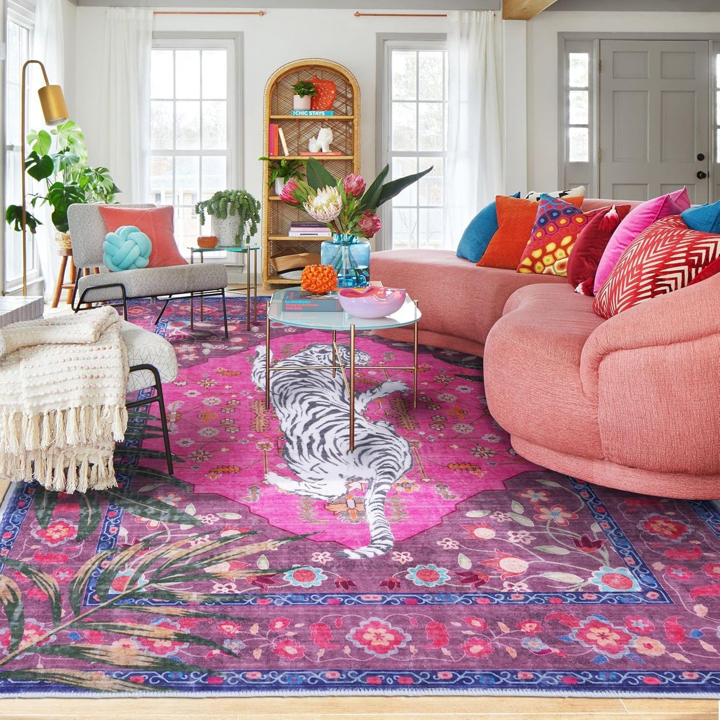 Alfombra leopardo rosa 5x7ft para sala dormitorio