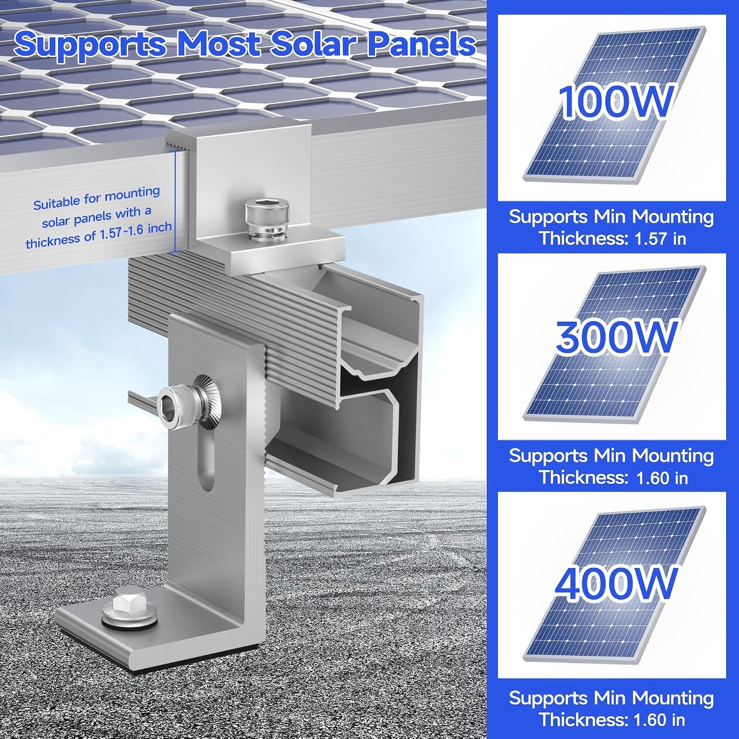Kit 10 Soportes Aluminio para Paneles Solares 100-400W