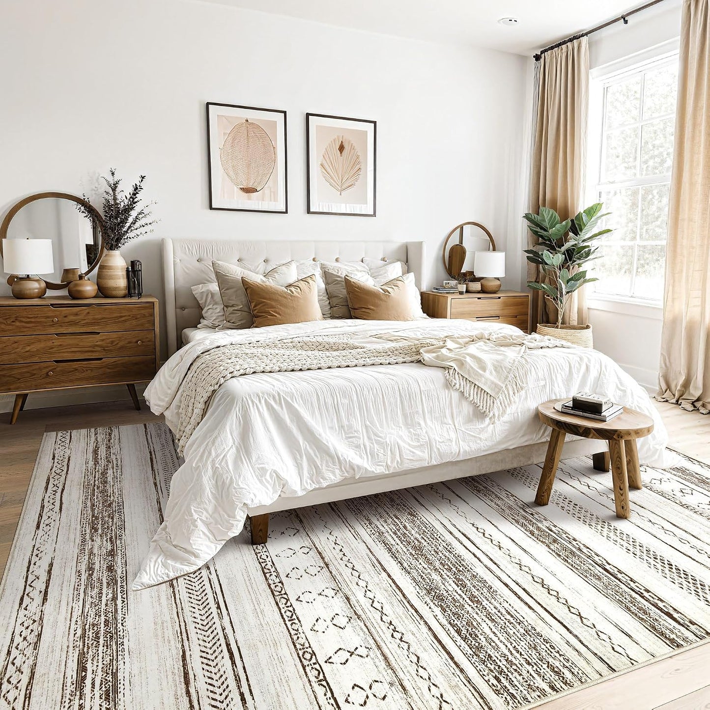Alfombra sala 5x7 lavable suave neutro boho marroquí