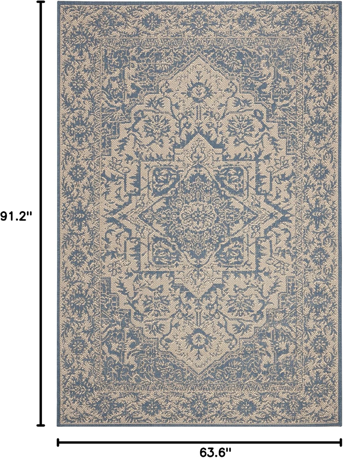 Alfombra exterior lavable 5.3x7.6ft color crema y azul