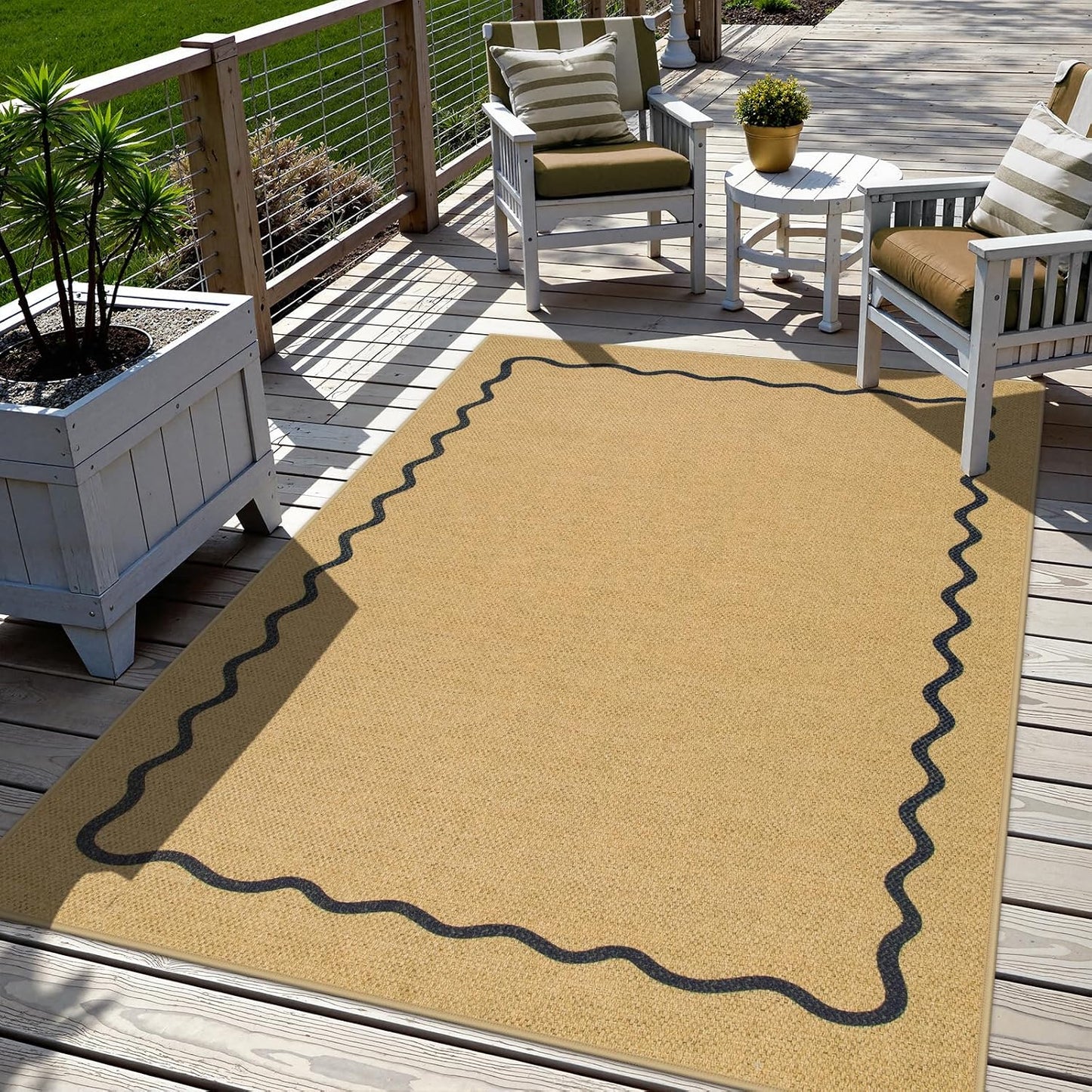 Alfombra patio 5x7ft lavable antiderrap geométrica