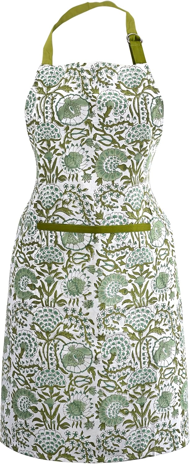 Delantal cocina algodón floral con bolsillo lazos ajustables