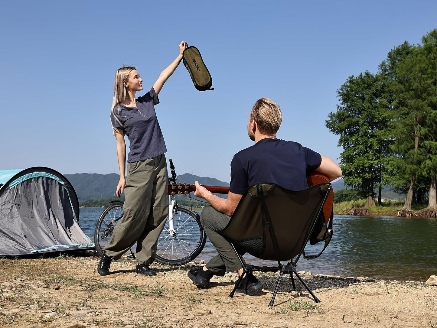 Silla camping plegable ultraligera bloqueo resorte verde