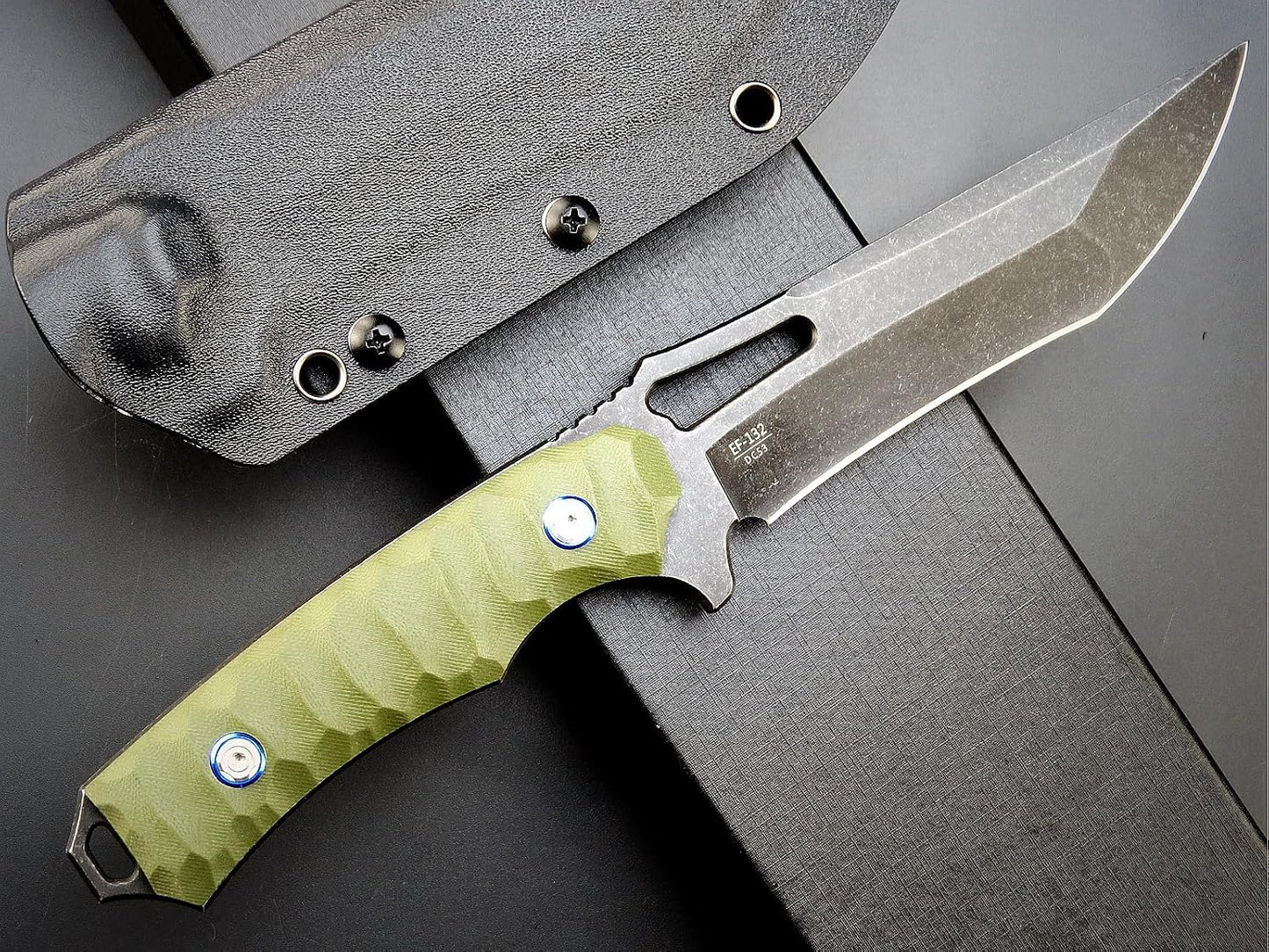 Cuchillo fijo hoja DC53 mango G10 EDC con funda Kydex verde