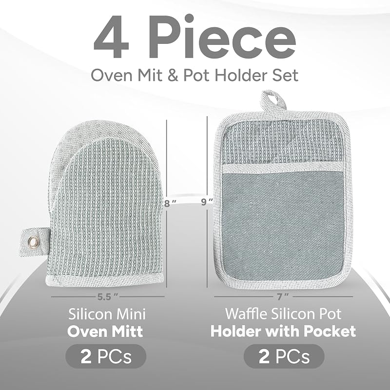 Manoplas horno y porta ollas set 4 resistentes 260°C
