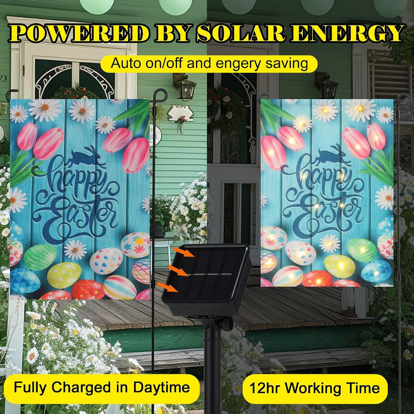 Bandera led solar jardín 12x18pulg doble cara primavera