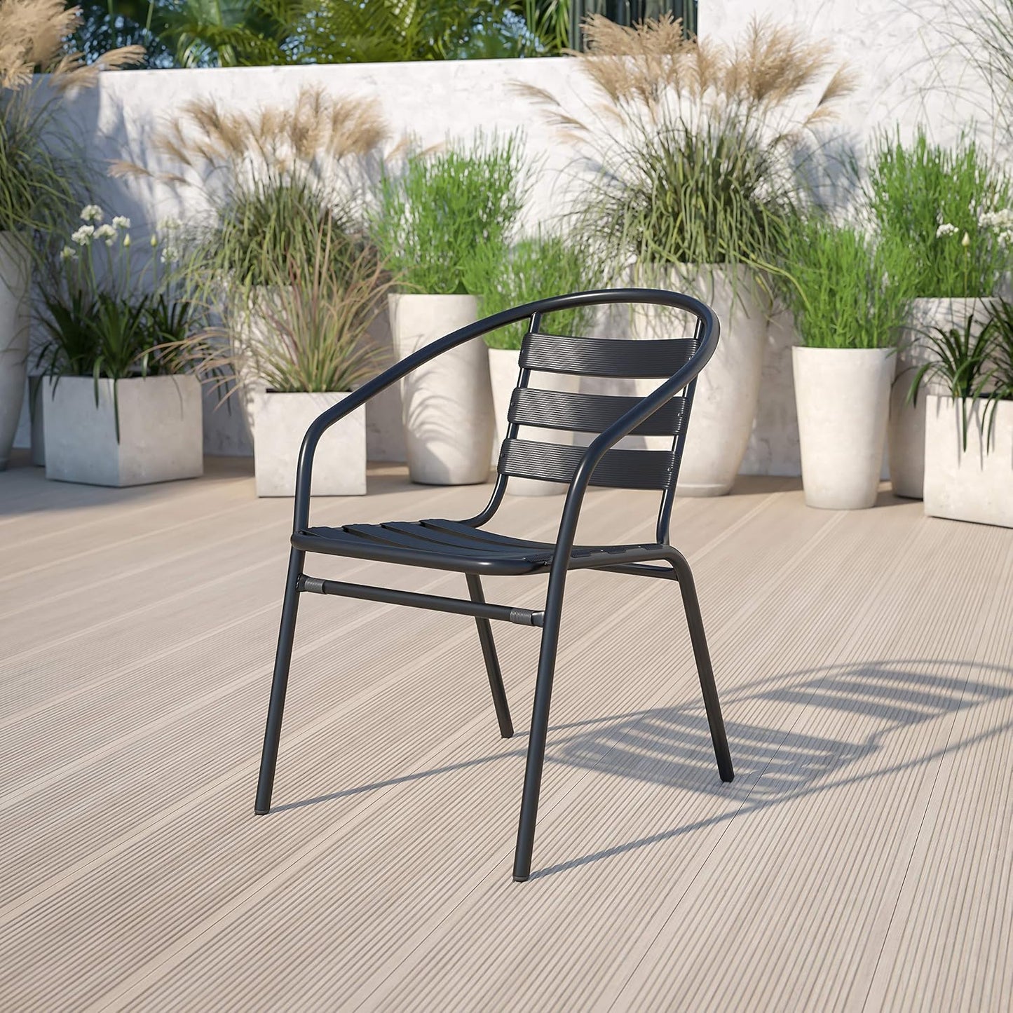 Silla apilable metal negro listones aluminio