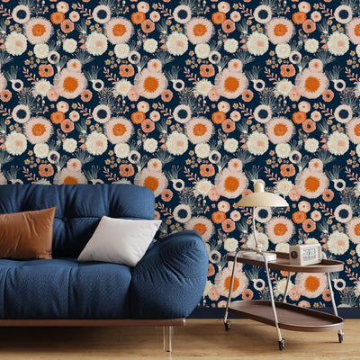 Papel tapiz floral rosa azul oscuro 17.5x393pulg autoadhesivo