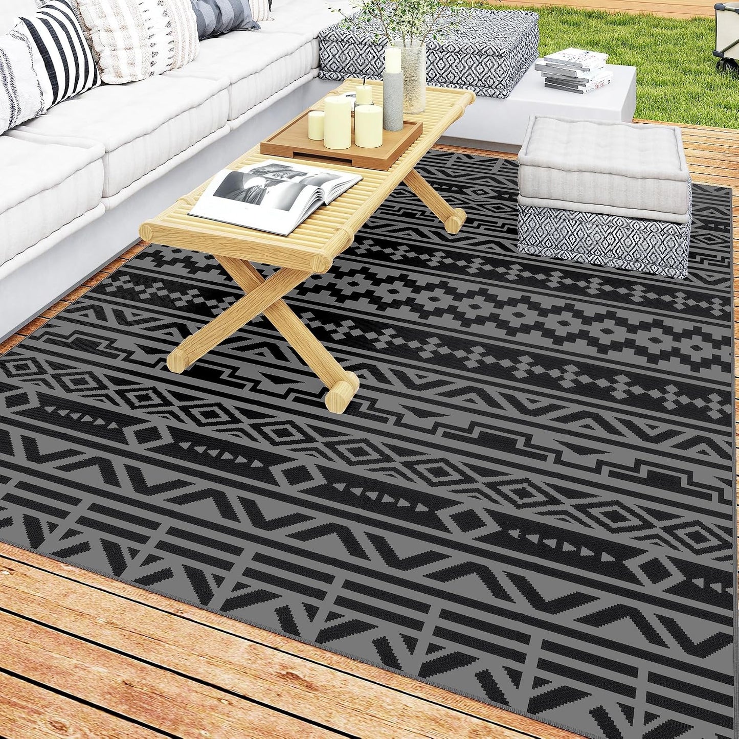 Alfombra exterior impermeable 6x9ft paja plástico reversible