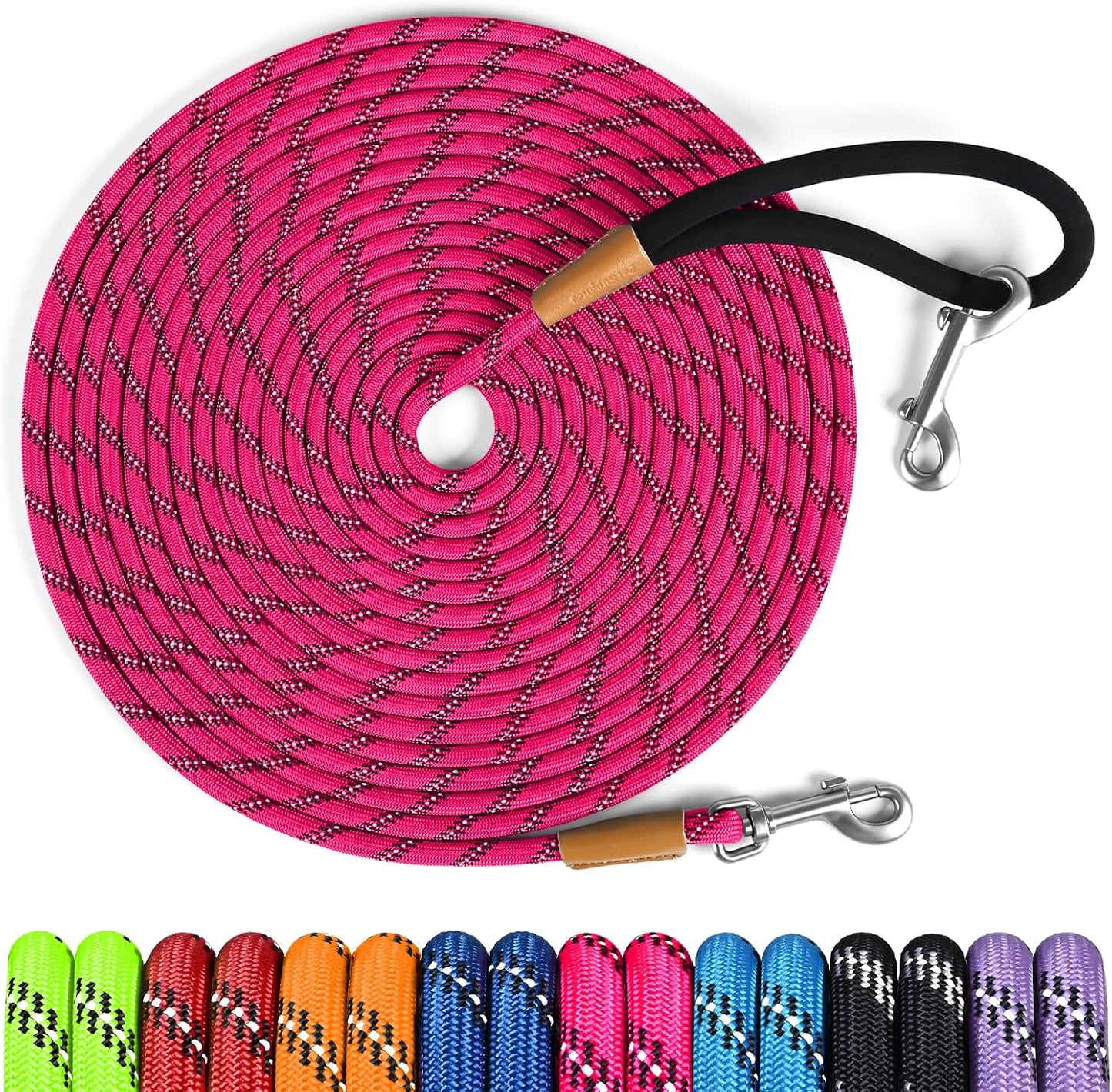 Correa para perros reflectante 15-50pies asa acolchada resistente