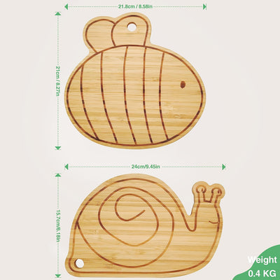 Tabla cortar bambú mini forma caracol y abeja
