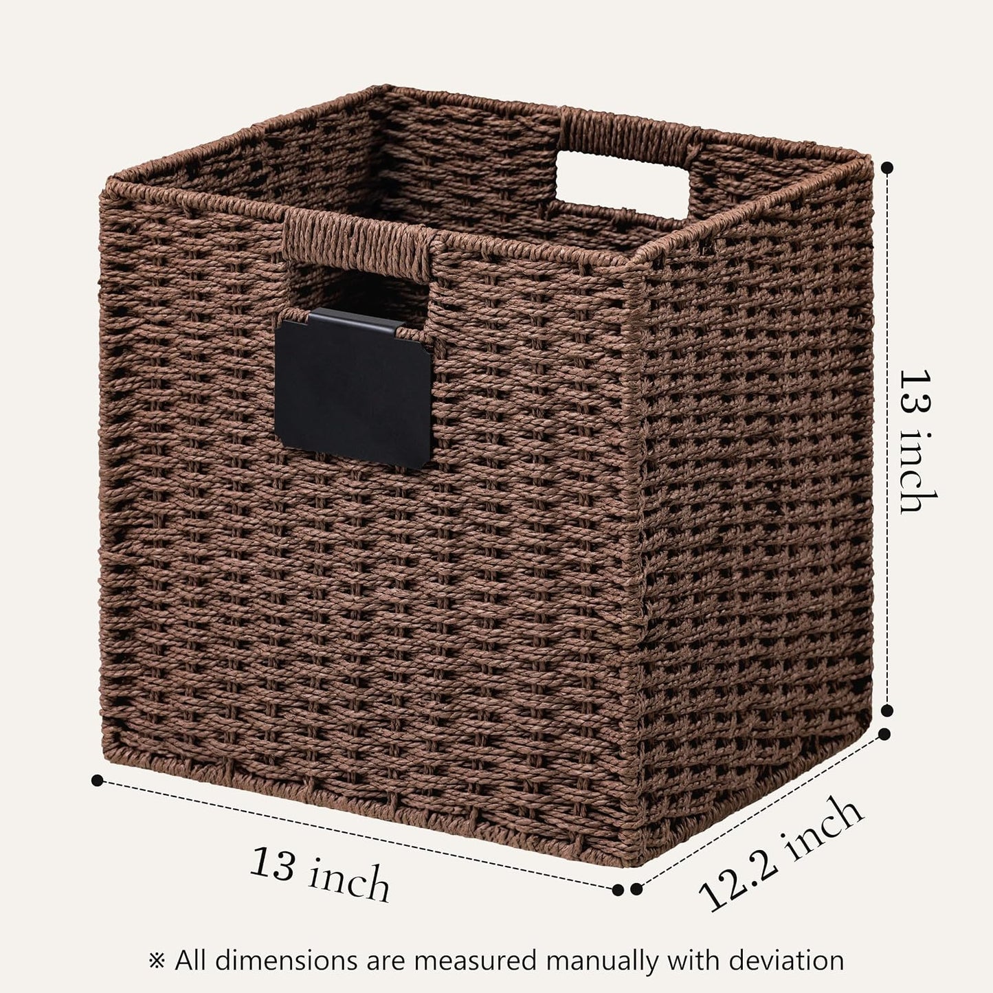4 Cestas Mimbre 13x13" Plegables con Asa y Etiqueta