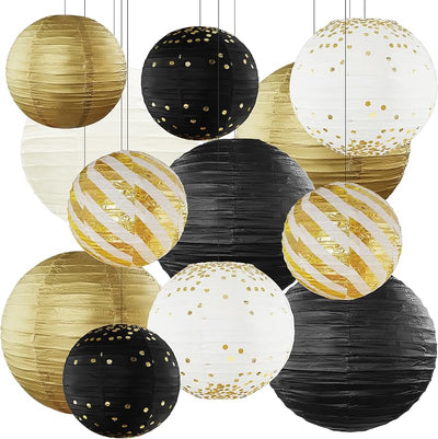 Faroles papel negros dorados decoración Gatsby 12 linternas