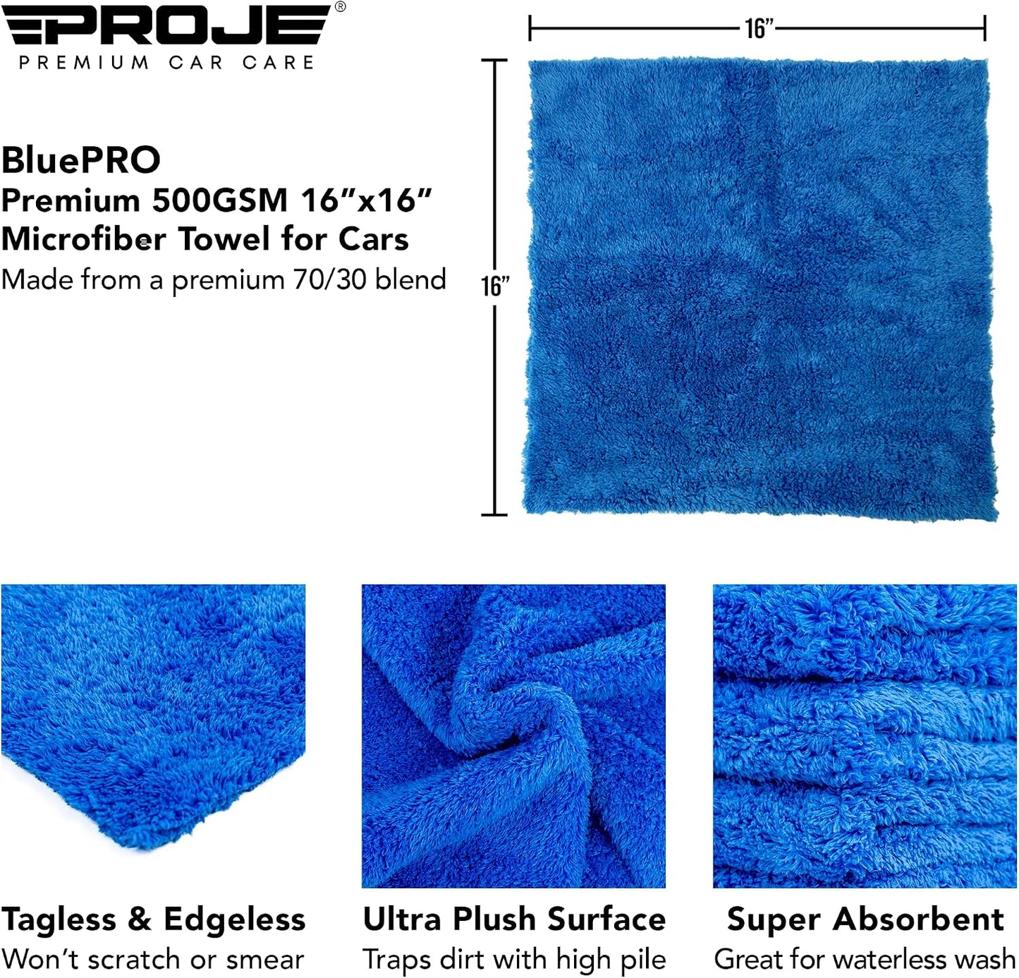 Toalla microfibra azul auto 16x16" 500 GSM