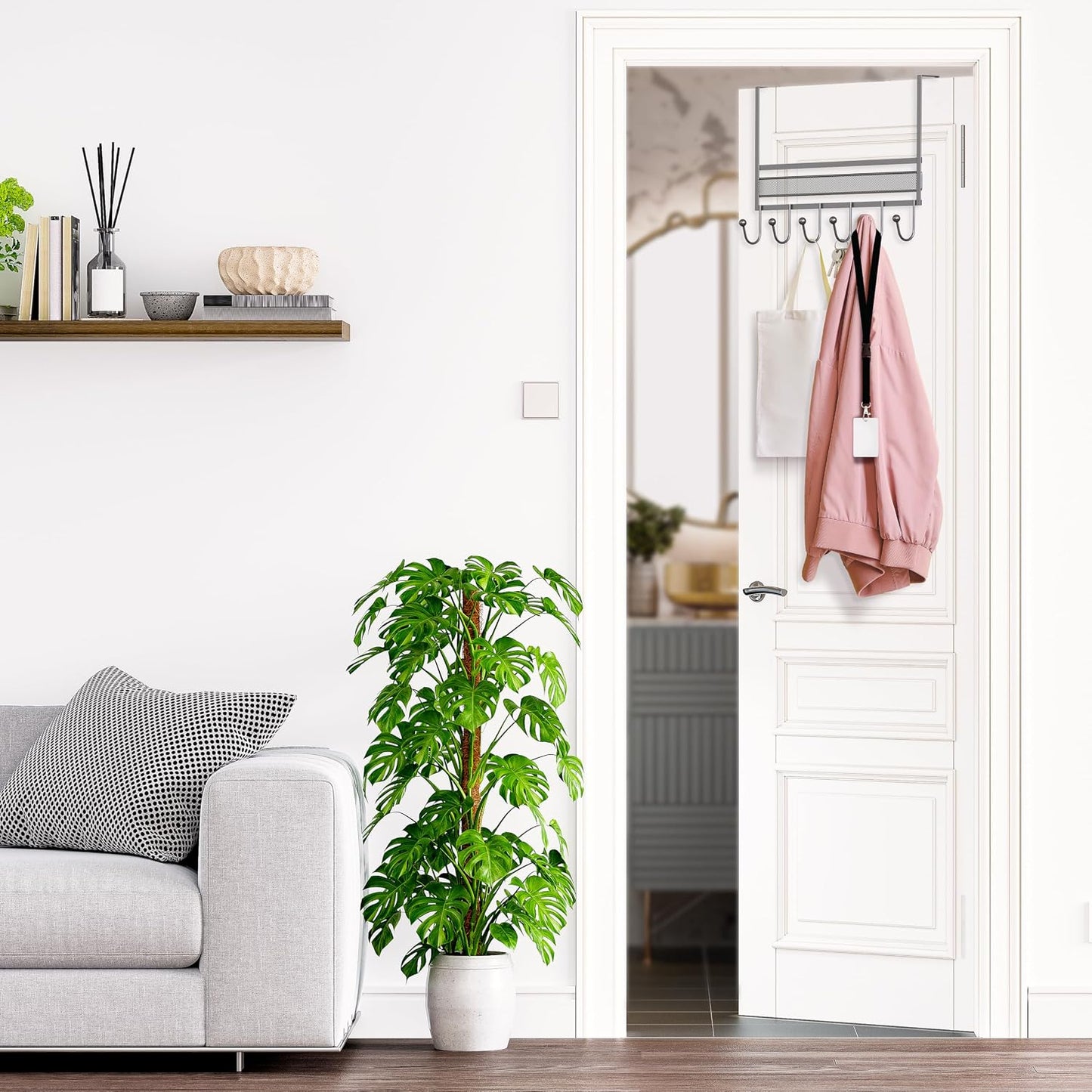 Organiz. puerta con 6 ganchos color plata